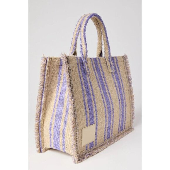 Sandro Kasbah Tote Bag in Tweed Purple & Neutral Stripes $475 - Picture 2 of 10
